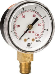 Miller-Smith - 1/4 Inch NPT, 100 Max psi, Brass Case Cylinder Pressure Gauge - 2 Inch Dial Diameter - Exact Tool & Supply