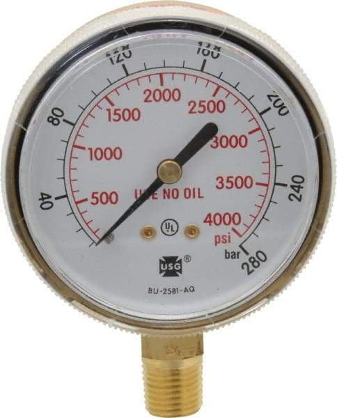 Miller-Smith - 1/4 Inch NPT, 4,000 Max psi, Brass Case Cylinder Pressure Gauge - 2-1/2 Inch Dial Diameter - Exact Tool & Supply