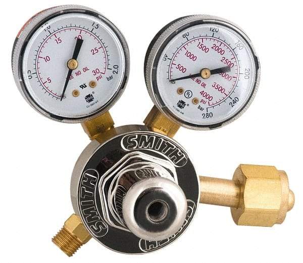 Miller-Smith - 200 CGA Inlet Connection, Female Fitting, 15 Max psi, Acetylene Welding Regulator - 400 Max psi Inlet - Exact Tool & Supply