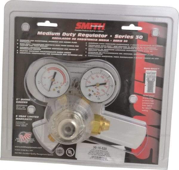 Miller-Smith - 520 CGA Inlet Connection, Female Fitting, 15 Max psi, Acetylene Welding Regulator - 400 Max psi Inlet - Exact Tool & Supply