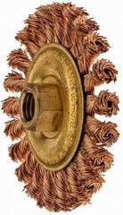 Ampco - 4" OD, 5/8-11 Arbor Hole, Knotted Phosphorus Bronze Alloy Wheel Brush - 3/8" Face Width, 9/16" Trim Length, 20,000 RPM - Exact Tool & Supply