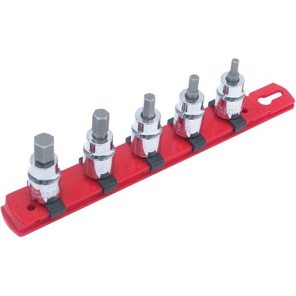 Wiha - 5 Piece 1/4" Drive Hex Bit Socket Set - 4 to 10mm Hex, Comes in Rail - Exact Tool & Supply