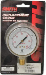 Miller-Smith - 1/4 Inch NPT, 60 Max psi, Brass Case Cylinder Pressure Gauge - 2-1/2 Inch Dial Diameter, All Gases - Exact Tool & Supply