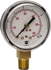 Miller-Smith - 1/4 Inch NPT, 60 Max psi, Steel Case Cylinder Pressure Gauge - 2 Inch Dial Diameter, All Gases - Exact Tool & Supply