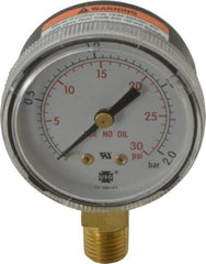 Miller-Smith - 1/4 Inch NPT, 30 Max psi, Steel Case Cylinder Pressure Gauge - 2 Inch Dial Diameter, All Gases - Exact Tool & Supply