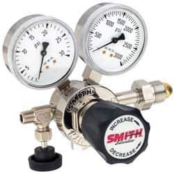 Miller-Smith - 580 CGA Inlet Connection, 150 Max psi, Argon, Nitrogen & Helium Welding Regulator - Needle Valve with 1/8" Swagelok Tube Fitting Thread - Exact Tool & Supply
