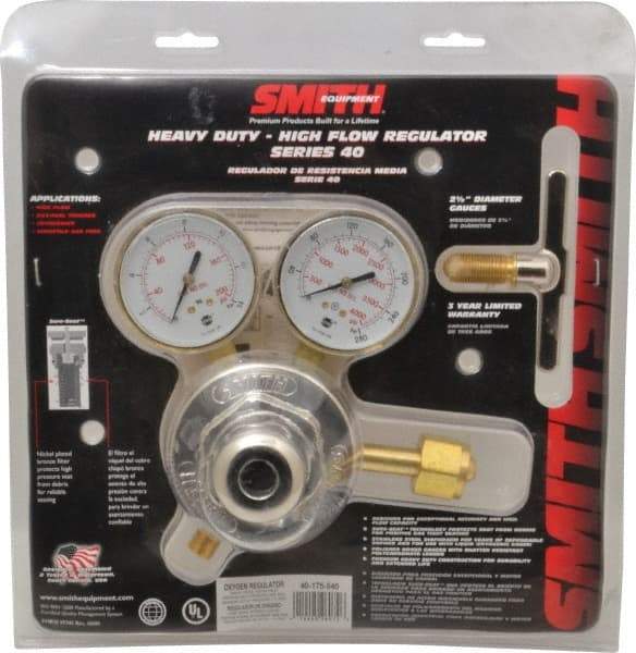 Miller-Smith - 540 CGA Inlet Connection, B R/H Fitting, 175 Max psi, Oxygen Welding Regulator - 9/16-18 Thread, Right Hand Rotation - Exact Tool & Supply
