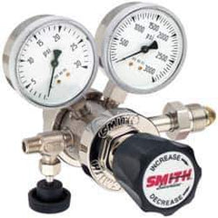 Miller-Smith - 320 CGA Inlet Connection, 15 Max psi, Carbon Dioxide Welding Regulator - Needle Valve with 1/8" Swagelok Tube Fitting Thread - Exact Tool & Supply