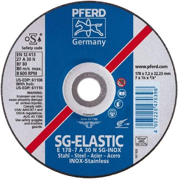 PFERD - 46 Grit, 4-1/2" Wheel Diam, 5/8" Arbor Hole, Type 27 Depressed Center Wheel - Aluminum Oxide - Exact Tool & Supply