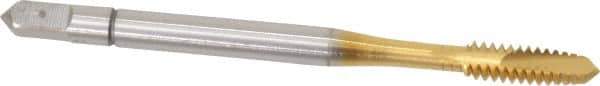 Accupro - #6-32 UNC, 2 Flute, TiN Finish, Powdered Metal Spiral Point Tap - Plug Chamfer, Right Hand Thread, 2" OAL, 3B Class of Fit - Exact Tool & Supply