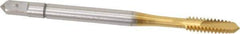 Accupro - #6-32 UNC, 2 Flute, TiN Finish, Powdered Metal Spiral Point Tap - Plug Chamfer, Right Hand Thread, 2" OAL, 3B Class of Fit - Exact Tool & Supply