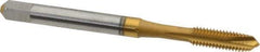 Accupro - #10-32 UNF, 3 Flute, TiN Finish, Powdered Metal Spiral Point Tap - Plug Chamfer, Right Hand Thread, 2-3/8" OAL, 2B Class of Fit - Exact Tool & Supply