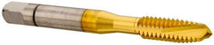 Accupro - 1/4-20 UNC, 3 Flute, TiN Finish, Powdered Metal Spiral Point Tap - Plug Chamfer, Right Hand Thread, 2-1/2" OAL, 3B Class of Fit - Exact Tool & Supply