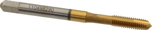 Accupro - M5x0.80 Metric Coarse, 3 Flute, TiN Finish, Powdered Metal Spiral Point Tap - Plug Chamfer, Right Hand Thread, 2-3/8" OAL, 6H Class of Fit - Exact Tool & Supply