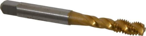 Accupro - M6x1.00 Metric Coarse 3 Flute 6H Modified Bottoming Spiral Flute Tap - Powdered Metal, TiN Finish, 2-1/2" OAL, Right Hand Flute, Right Hand Thread, D5 - Exact Tool & Supply
