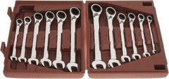 Paramount - 12 Piece, 8mm to 19mm, Reversible Ratcheting Combination Wrench Set - Metric Measurement Standard, Full Polish Chrome Finish, Comes in Blow Molded Case - Exact Tool & Supply