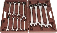 Paramount - 13 Piece, 1/4" to 1", Ratcheting Combination Wrench Set - Inch Measurement Standard, Full Polish Chrome Finish, Comes in Blow Molded Case - Exact Tool & Supply