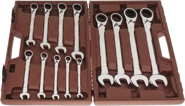 Paramount - 13 Piece, 5/16" to 1", Reversible Ratcheting Combination Wrench Set - Inch Measurement Standard, Full Polish Chrome Finish, Comes in Blow Molded Case - Exact Tool & Supply