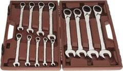 Paramount - 13 Piece, 5/16" to 1", Reversible Ratcheting Combination Wrench Set - Inch Measurement Standard, Full Polish Chrome Finish, Comes in Blow Molded Case - Exact Tool & Supply