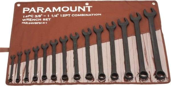 Paramount - 14 Piece, 3/8" to 1-1/4", Combination Wrench Set - Inch Measurement Standard, Black Oxide Finish, Comes in Canvas Roll - Exact Tool & Supply