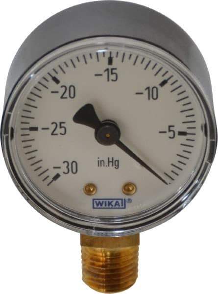 Wika - 2" Dial, 1/4 Thread, 30-0 Scale Range, Pressure Gauge - Lower Connection Mount, Accurate to 3-2-3% of Scale - Exact Tool & Supply