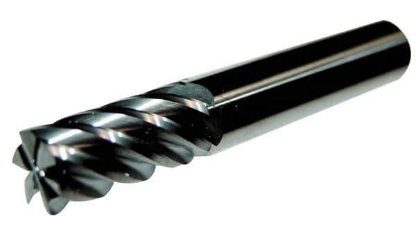 Accupro - 1", 1-3/4" LOC, 1" Shank Diam, 4" OAL, 6 Flute, Solid Carbide Square End Mill - Single End, TiCN Finish, Spiral Flute, 40° Helix, Centercutting, Right Hand Cut, Right Hand Flute - Exact Tool & Supply