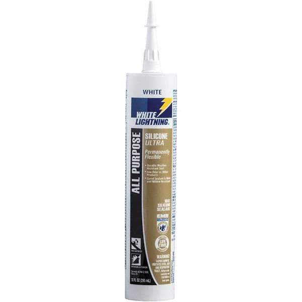 White Lightning - 10 oz Cartridge White RTV Silicone Caulk - 150°F Max Operating Temp - Exact Tool & Supply