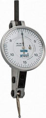 Fowler - 0.06 Inch Range, 0.0005 Inch Dial Graduation, Horizontal Dial Test Indicator - 1-1/2 Inch White Dial, 0-15-0 Dial Reading - Exact Tool & Supply