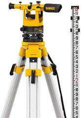 DeWALT - 20x Magnification, 5 to 200 Ft. Measuring Range, Transit Optical Level Kit - Accuracy 1/4 Inch at 100 Ft., Kit Includes Aluminum Tripod with Quick Adjust Legs - Exact Tool & Supply