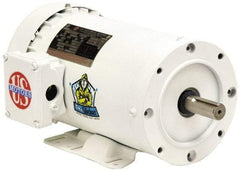 US Motors - 1 hp, TENV Enclosure, No Thermal Protection, 3,450 RPM, 208-230/460 Volt, 60 Hz, Three Phase Energy Efficient Motor - Size 56C Frame, C-Face/Base Mount, 1 Speed, Ball Bearings, 2.534 Full Load Amps, F Class Insulation, Reversible - Exact Tool & Supply