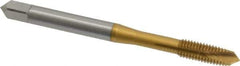 OSG - #10-32 UNF, 3 Flute, TiN Finish, Vanadium High Speed Steel Spiral Point Tap - Plug Chamfer, Right Hand Thread, 2-3/8" OAL, 7/8" Thread Length, 2B Class of Fit, Series 11015 - Exact Tool & Supply