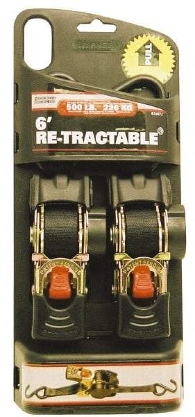 Erickson Manufacturing - 6' Long x 1" Wide, 1,500 Lb Basket Capacity, Polyester Web Sling - Black, with Retractable Ratchet - Exact Tool & Supply