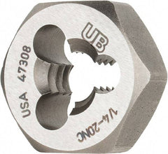 Union Butterfield - 1/4-20 UNC Thread, 19/32" Hex, Right Hand Thread, Hex Rethreading Die - Chromium Steel, 1/2" Thick, Series 2025 - Exact Tool & Supply