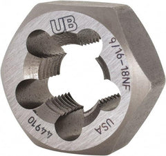 Union Butterfield - 9/16-18 UNF Thread, 1-1/16" Hex, Right Hand Thread, Hex Rethreading Die - Chromium Steel, 1/2" Thick, Series 2025 - Exact Tool & Supply