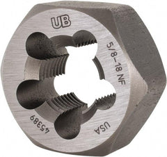 Union Butterfield - 5/8-18 UNF Thread, 1-1/4" Hex, Right Hand Thread, Hex Rethreading Die - Chromium Steel, 5/8" Thick, Series 2025 - Exact Tool & Supply