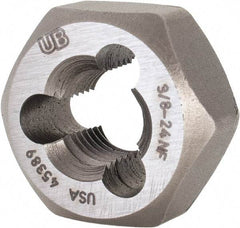 Union Butterfield - 3/8-24 UNF Thread, 25/32" Hex, Right Hand Thread, Hex Rethreading Die - Chromium Steel, 3/8" Thick, Series 2025 - Exact Tool & Supply