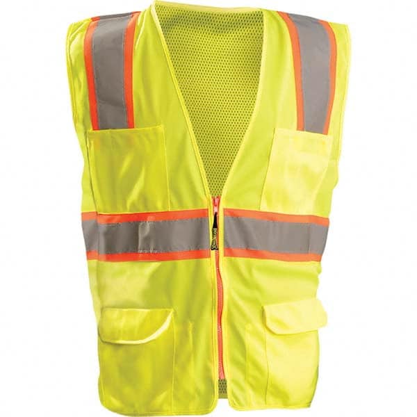 OccuNomix - Size 4XL HI-Vis Orange Mesh/Solid Surveyor's High Visibility Vest - Exact Tool & Supply