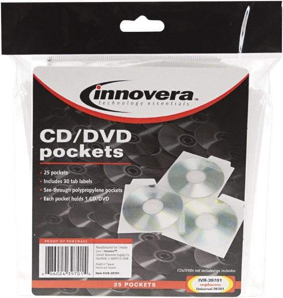innovera - 25 Piece Clear CD/DVD Pockets - 5" High x 5" Wide - Exact Tool & Supply