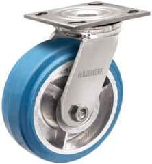 Albion - 5" Diam x 2" Wide x 6-1/2" OAH Top Plate Mount Swivel Caster - Neoprene, 600 Lb Capacity, Roller Bearing, 4 x 4-1/2" Plate - Exact Tool & Supply