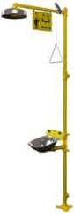 Bradley - Drench shower & Eyewash Station - Bowl, Push Plate Activated, Galvanized Steel Pipe, Plastic Shower Head - Exact Tool & Supply