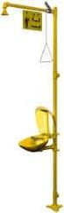 Bradley - Drench shower, Eye & Face Wash Station - Bowl with Hinged Dust Cover, Push Plate Activated, Galvanized Steel Pipe, Plastic Shower Head - Exact Tool & Supply