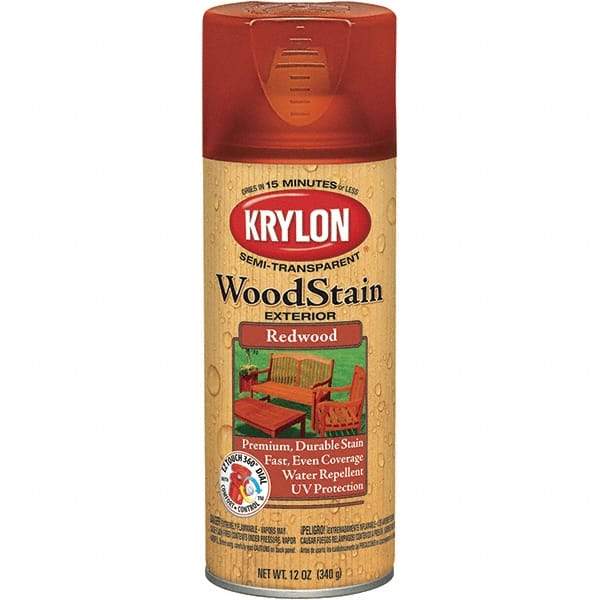 Krylon - 0.5 Qt Aerosol Can Redwood Wood Stain - Oil-Based, Semi-Transparent - Exact Tool & Supply