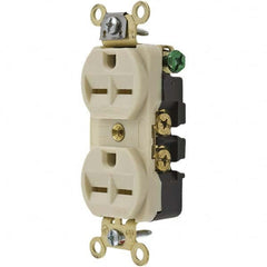 Hubbell Wiring Device-Kellems - 250 VAC 15A NEMA 6-15R Industrial Grade Ivory Straight Blade Duplex Receptacle - Exact Tool & Supply
