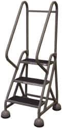 Cotterman - 33" 3 Step MasterStep Rolling Office Ladder - Assembled, 450 Lb Capacity, 27" Platform Height, 25" Base Width x 34" Base Depth, Rubber Matted - Exact Tool & Supply