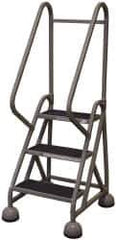 Cotterman - 33" 3 Step MasterStep Rolling Office Ladder - Assembled, 450 Lb Capacity, 27" Platform Height, 25" Base Width x 34" Base Depth, Rubber Matted - Exact Tool & Supply