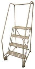 Cotterman - 80" 5 Step TiltNRoll Rolling Ladder - Assembled, 450 Lb Capacity, 50" Platform Height, 28" Base Width x 43" Base Depth, Perforated Tread - Exact Tool & Supply