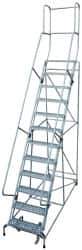 Cotterman - 162" 12 Step Rolling Warehouse Ladder - Knocked Down, 450 Lb Capacity, 120" Platform Height, 34" Base Width x 174" Base Depth, Perforated Tread - Exact Tool & Supply