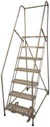 Cotterman - 100" 7 Step Rolling Warehouse Ladder - Assembled, 450 Lb Capacity, 70" Platform Height, 30" Base Width x 53" Base Depth, Perforated Tread - Exact Tool & Supply
