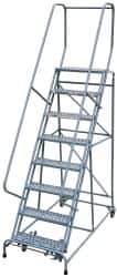 Cotterman - 110" 8 Step Rolling Warehouse Ladder - Assembled, 450 Lb Capacity, 80" Platform Height, 32" Base Width x 61" Base Depth, Perforated Tread - Exact Tool & Supply