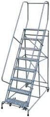 Cotterman - 120" 9 Step Rolling Warehouse Ladder - Assembled, 450 Lb Capacity, 90" Platform Height, 24" Base Width x 67" Base Depth, Perforated Tread - Exact Tool & Supply
